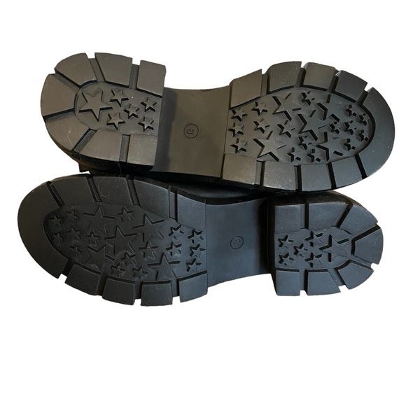 New lug sole block heel Chelsea combat boots black faux leather rubber elastic - Picture 10 of 11